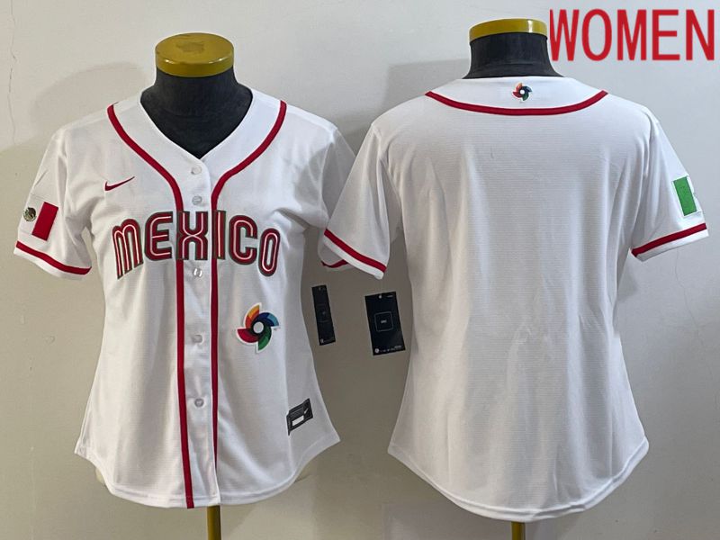 Women 2023 World Cub Mexico Blank White Nike MLB Jersey2